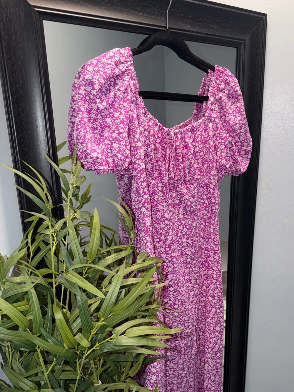 SHEIN Pink Floral Puff-Sleeve Maxi Dress